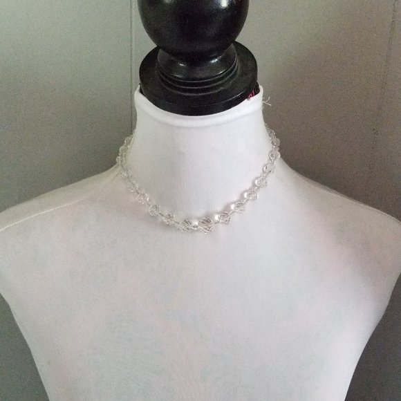 Vintage sparkly clear beads necklace choker art deco short adjustable - Picture 8 of 13